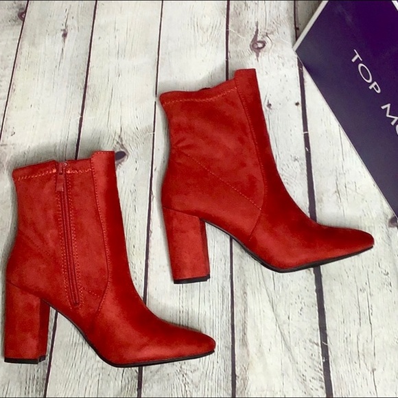 NWT Red Block Heel Faux Suede Booties - Picture 2 of 4